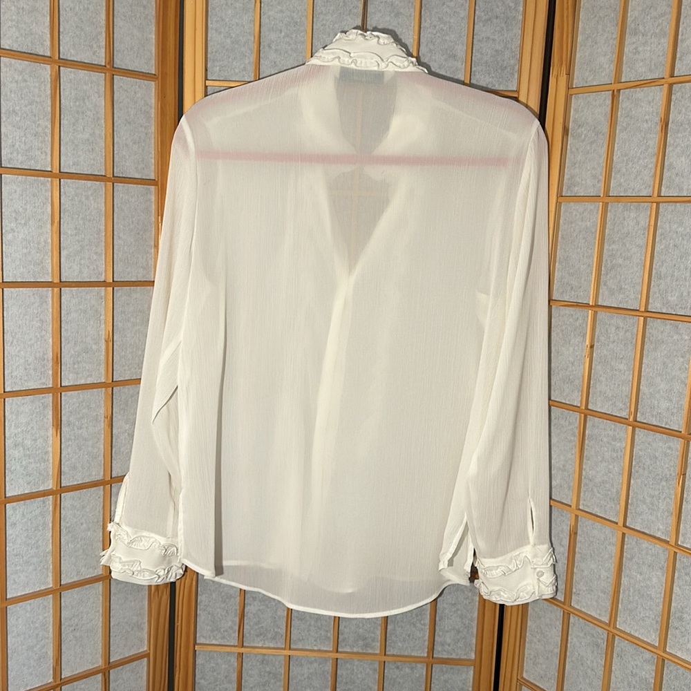 Zara Basic White Ruffled Blouse, Size M - image 3